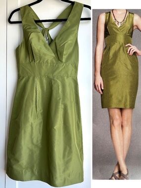 J.Crew NWT Silk Taffeta Alisanne Dress Twist Back Sleeveless Organic Green 0P